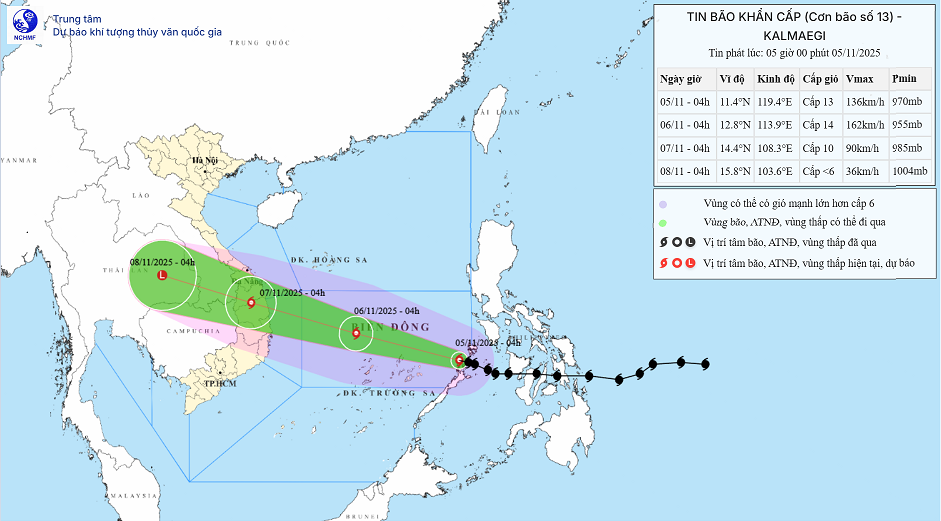 Tin bão khẩn cấp (Cơn bão số 13 – Bão Kalmaegi)