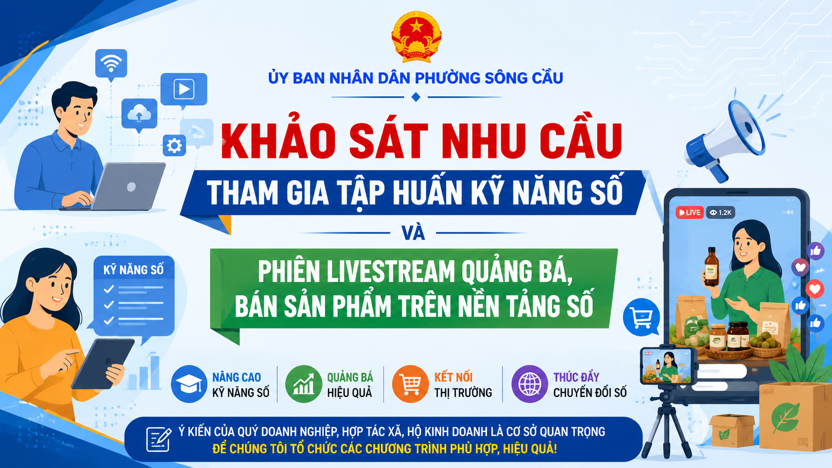Khảo sát nhu cầu tham gia tập huấn kỹ năng số và phiên livestream quảng bá, bán sản phẩm trên nền tảng số